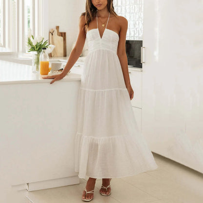Summer Holiday Maxi Dress Women Spaghetti Strap V Neck Chic Sleeveless Floor Length Flowing Dresses Vacation Beach Long Dress