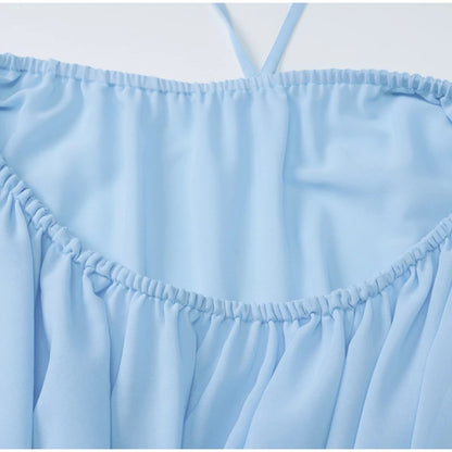 Elegant Halter Ruffles Short Dress Women Loose Solid Strapless Sleeveless Backless Dresses 2025 Summer Lady Beach Vacation Robes