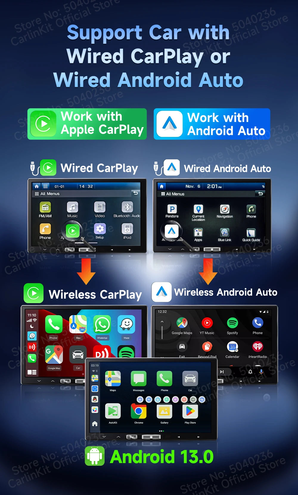 HDMI CarlinKit 8G+128G CarPlay Ai Box Android 13.0 Wireless Android Auto&CarPlay SM6225 Qualcomm 8-Core For Netflix Smart TV Box