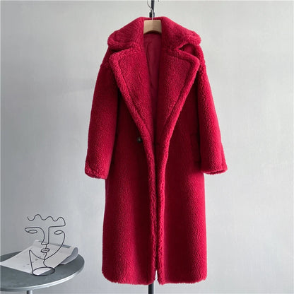 Winter Jacket Women Long Coat  Wool Woven Fabric Thick Warm Outerwear Oversize Fashion Streetwear Teddy Bear Coats