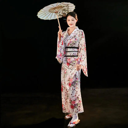 Cosplay Costume Traditional Japanese Kimono Japanese Style Printed Floral Sakura Girl Kimono Dress Elegance Asian