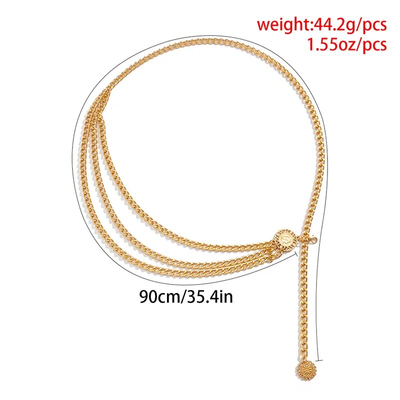 Fashion Round Brand Alloy Multi-Layer Exaggerated Body Chain 2023 New Women Queen Head Retro Street Snap Beam Party Waist Chain