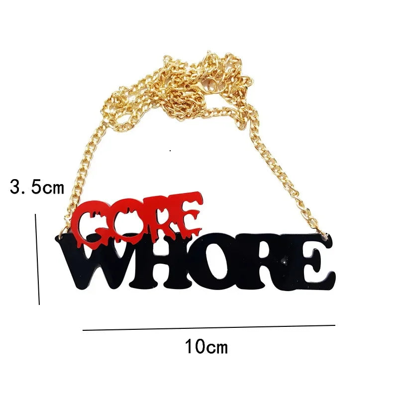 EtherealBe Halloween black letter necklace featuring bold red and black lettering with a gold chain