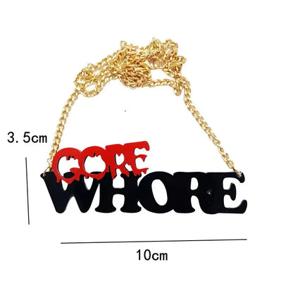 EtherealBe Halloween black letter necklace featuring bold red and black lettering with a gold chain