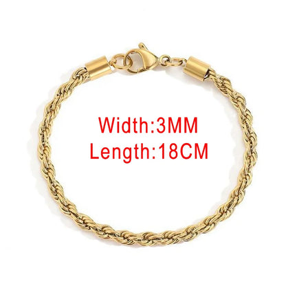 Stainless Steel Rope Chain Bracelets on Hand 3/4MM Gold Color Chic Women's Bracelet Minimalist Fashion Hip Hop Jewelry Gift C048
