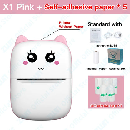ZWN Portable Bluetooth Mini Printer Mobile Phone Photo Title Note Print Pocket Student Error Label Printer for Children's Gifts