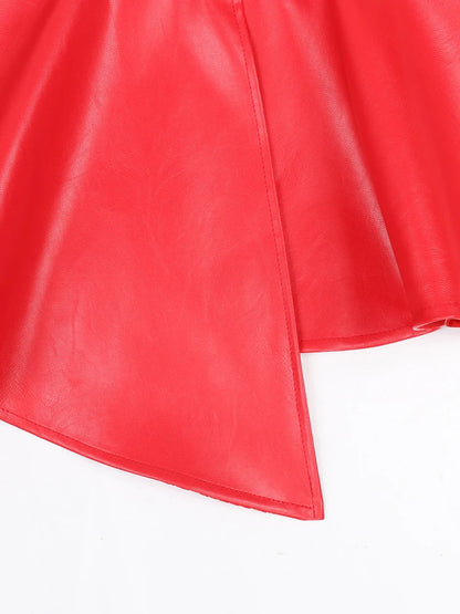 Nerazzurri Spring Short Red Faux Leather Vest Women Belt Runway Fashion Elegant Luxury Designer Clothes Sleeveless Jacket 2022