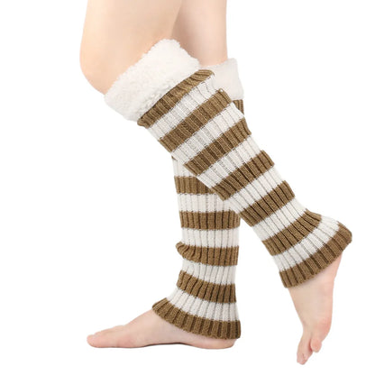 Winter Warm Women Leg Warmers Fashion Stripe Autumn Knitted Foot Cover Fleece Crochet Arm Warmer Heap Socks Boot Cuffs
