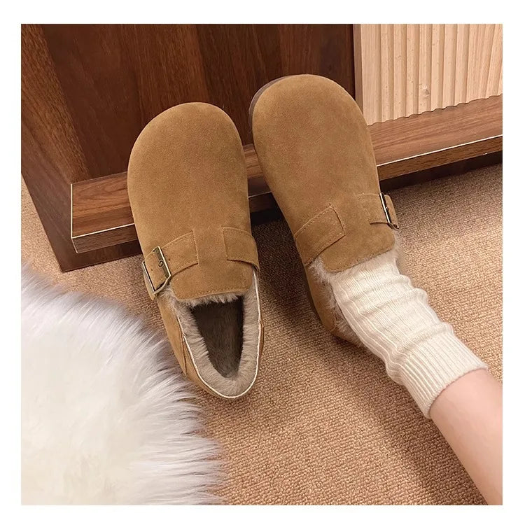 Plush all inclusive retro Boken shoes for women in winter 2025, one foot cotton shoes, hairy shoes, thick and warm snow boots