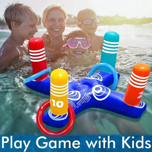 Party Sport Swimming Inflatable Ring Toss Game Floating Pool Toys for Kids Adult Water Accessories Beach Supplies with 4 Loops