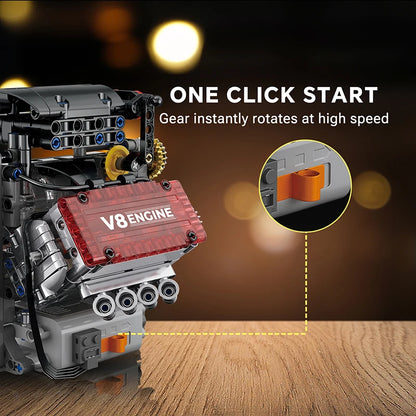 Brick V8 Engine Motorized Simulation Model Electrically Drive Building Blocks Technical Car Parts Creative Toys Gifts Boys Adult