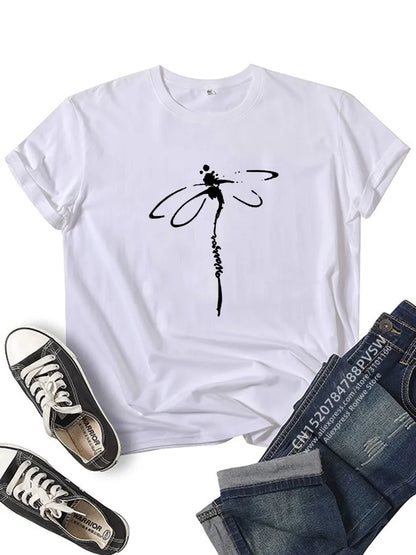 Women Motif libellule Dragonfly Funny Print T-shirt Girl Daily Y2K Harajuku 90s Tee Tops Female Funny Mom Gift Sreewear Clothes