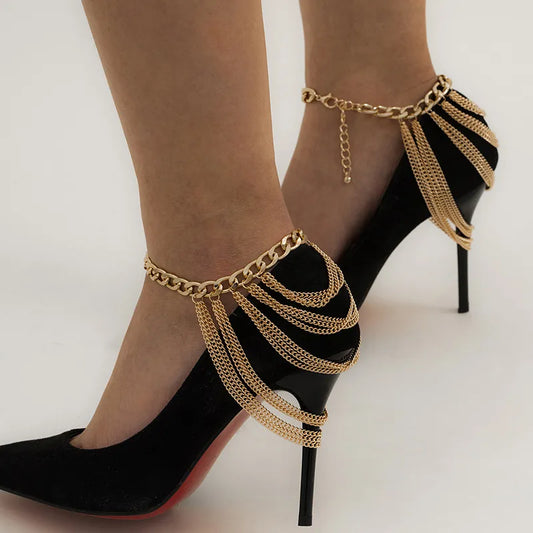 2023 New 1 PC Multilayer Link Chain Tassel Anklets for Women Bracelet on the Leg Decoration on Foot Sandals Beach Accessories