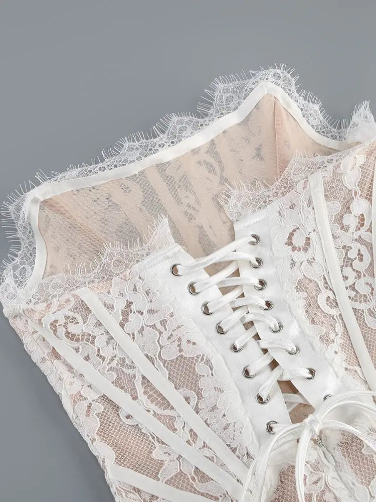 Talenza Women's Sexy Lace Dress Solid Color Sheer Patchwork High Waist Lace Dress Elegant Printed Strapless Slim Evening Dress