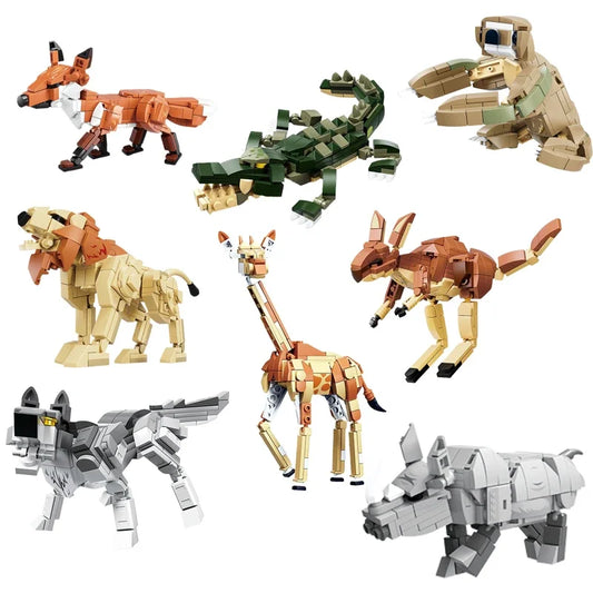Creative Animal Models MOC Building Blocks Giraffe Lion Wolf Children DIY Assembled Brick Toys for Boy Birthday Christmas Gifts