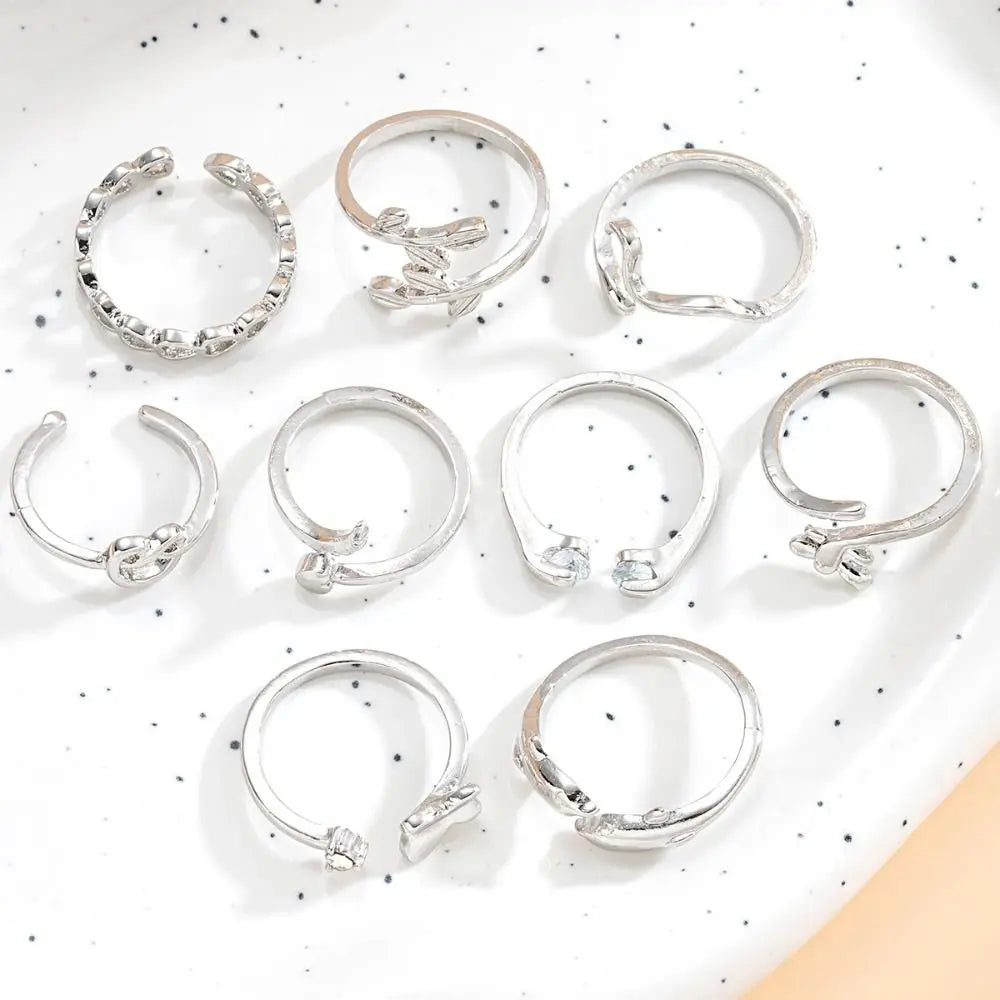 Cute Vintage Heart Toe Rings Opening Hollow Out Butterfly Foot Ring Set Bohemian Overlay Crystal Finger Ring Girls