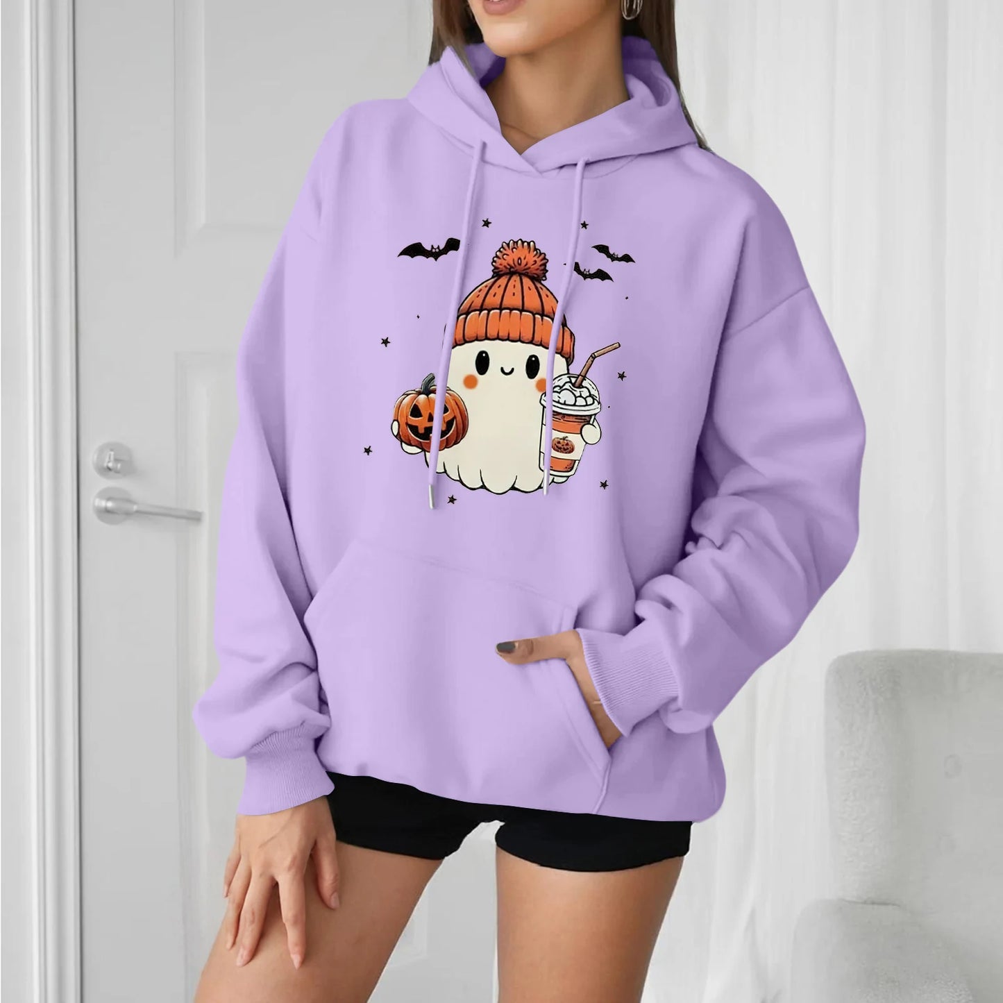Women Halloween Printed Hoodie Casual Long Sleeve Sweatshirt Fashion Oversize Pullover Cozy Winter Streetwear Chic Loungewear