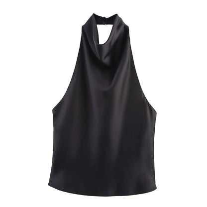 TFMLN Elegant Halter Top for Women Spring Summer Sexy  Backless High Street Waistcoat Female Fashion Solid Halter Neck Tops