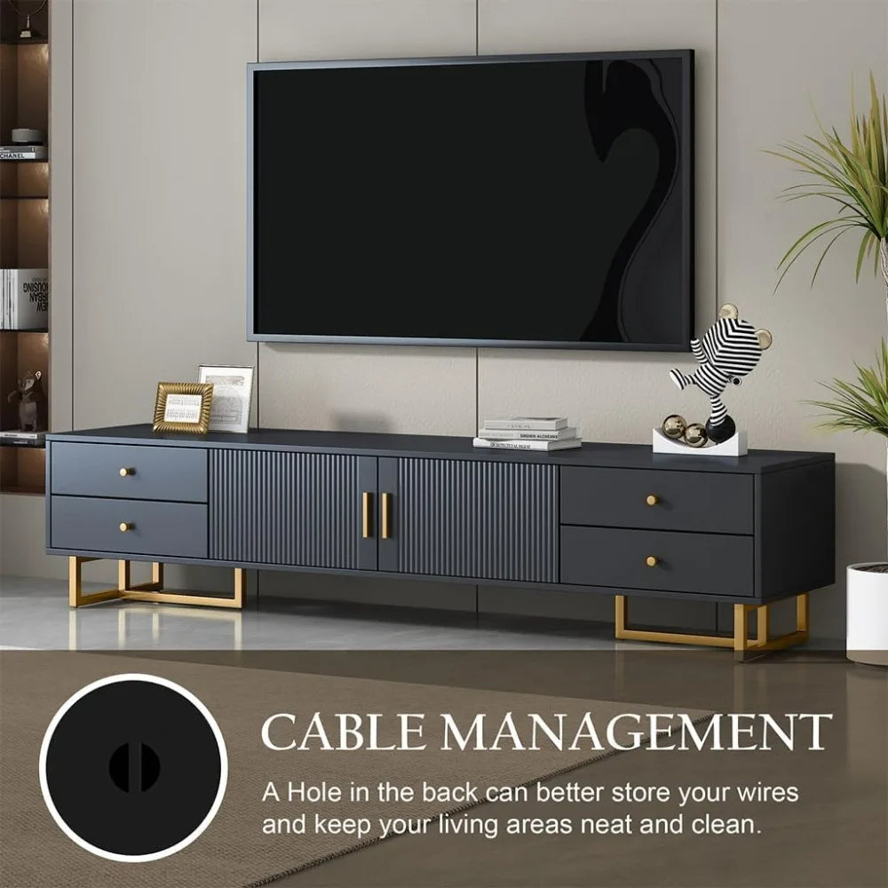 71" Fluted TV Stand, Modern Low Stand for TVs up to 80 Inches, Entertainment Center with Storage and 4 Drawers