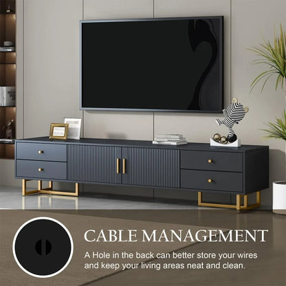 71" Fluted TV Stand, Modern Low Stand for TVs up to 80 Inches, Entertainment Center with Storage and 4 Drawers