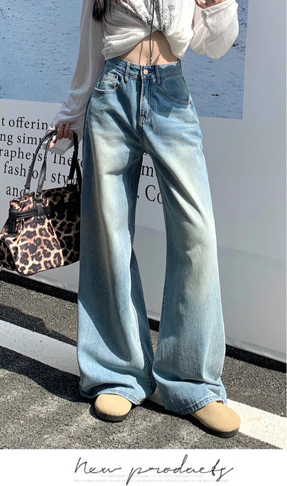 Women's Jeans Denim Pants 2025 Euramerican High Waist Girl Style Jean Trousers Colorful Straight Leg Wide Leg Pants