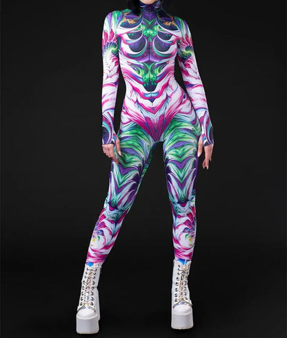 Cosplay Costume Female Woman Sexy Suit Color Element Blue Muscle Halloween Bodysuit Adults High-waisted Sports Jumpsuit