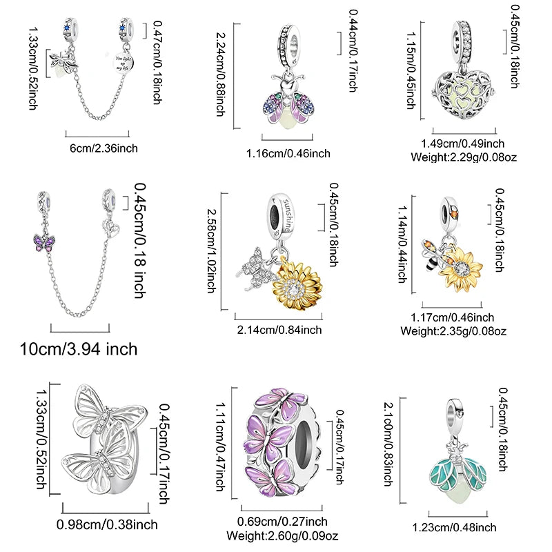 Original 925 Sterling Silver Charms Beads Glowing Luminous Bee Firefly Butterfly Pendant for Bracelet Bangle Charm DIY Jewelry