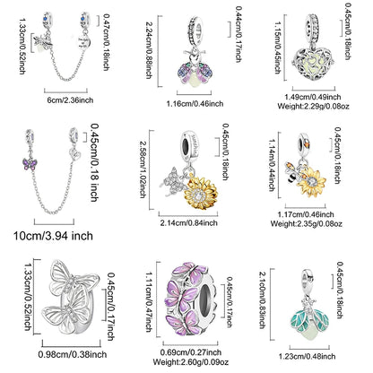 Original 925 Sterling Silver Charms Beads Glowing Luminous Bee Firefly Butterfly Pendant for Bracelet Bangle Charm DIY Jewelry