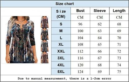 Autumn New T-shirt Elegant Fashionable Comfortable Versatile Print Round Neck Gorgeous Pattern Button Long Sleeve Top