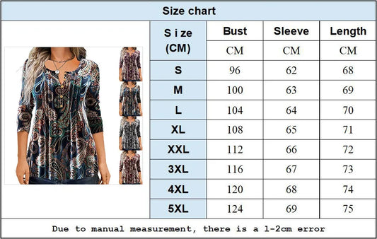 Autumn New T-shirt Elegant Fashionable Comfortable Versatile Print Round Neck Gorgeous Pattern Button Long Sleeve Top