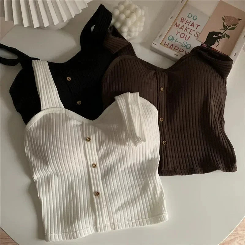 Crop Top Y2k Corset Summer Korean Fashion Tank Top Women's Clothing Knit Casual Basic Slim Vest Sweet Bra Tops Female Camisoles