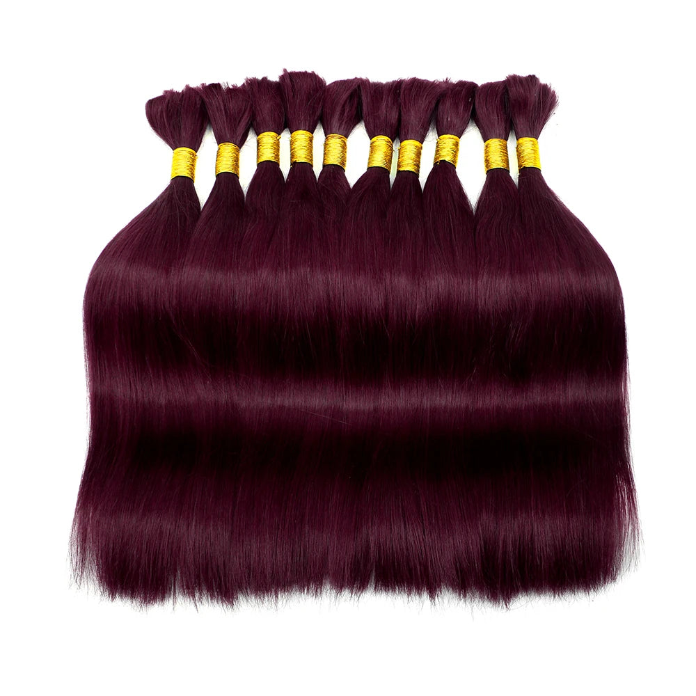 Lovevol 100G Straight Bundles 99J Burgundy Straight Human Hair Bulk For Braiding No Weft Color 100% Human Hair Extensions 16-26