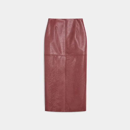 Leather Fashion Jacket Skirt Sets Women Zipper Loose Street Stand Collar Coats Straight Midi Skirts Suits 2025 Autumn Party Chic