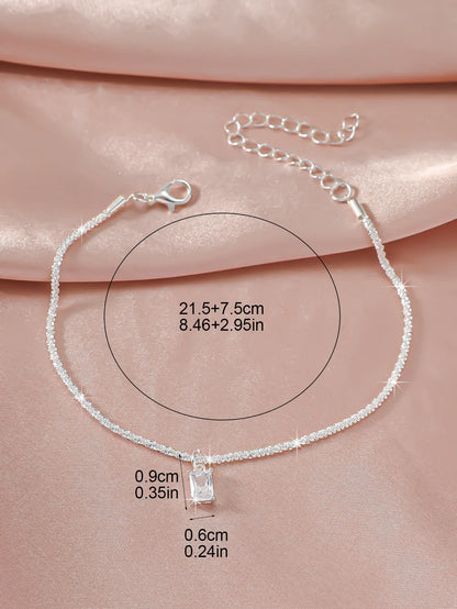 Summer Shiny Sparkling Simple Silver Color Anklet Zircon Cross Love Pearl Double Layer Bracelet On Leg Foot Trendy Beach Jewelry