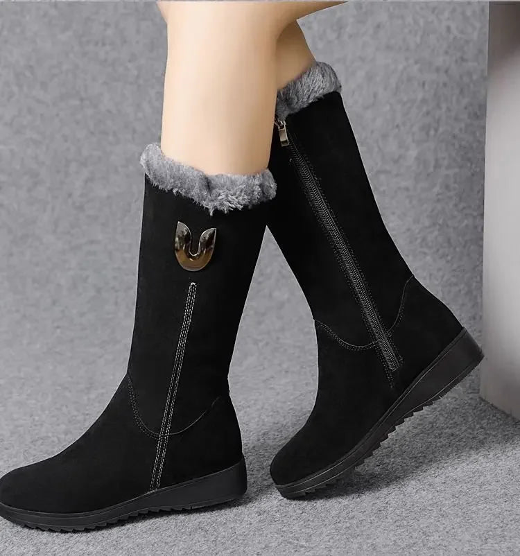 Warm Chelsea High Fur Boots Women 2025 Winter Shoes for Women Chunky Mid-calf Plush Snow Flat Boots ZIP Fashion Botas De Mujer