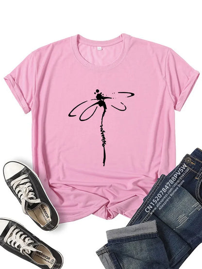 Women Motif libellule Dragonfly Funny Print T-shirt Girl Daily Y2K Harajuku 90s Tee Tops Female Funny Mom Gift Sreewear Clothes