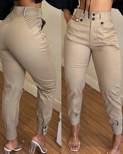 Women's Pants 2024 Temperament Commuting High Waisted Slim Fit Khaki Casual Long Pants Fashionable Trendy Versatile Pants