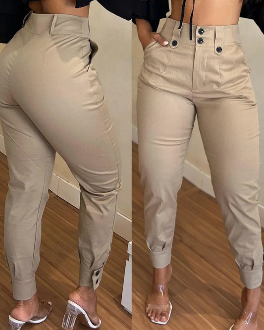 Women's Pants 2024 Temperament Commuting High Waisted Slim Fit Khaki Casual Long Pants Fashionable Trendy Versatile Pants