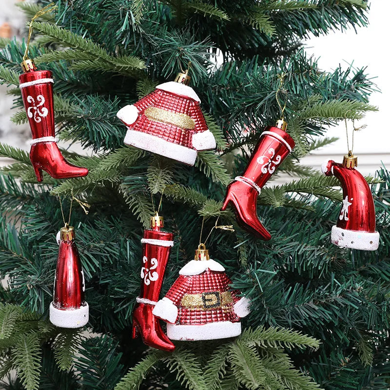 New Christmas Decorations Plastic Painted Boots Clothes Hats Small Ornaments Pendants Christmas Tree Decorations Fabric Hangings