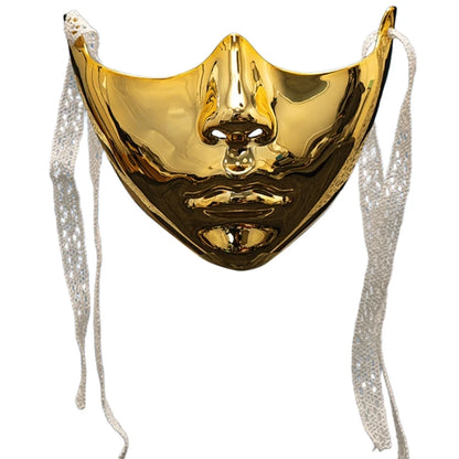 EtherealBe Gold Masquerade Half Face Mask with Elegant Design and Sparkling Ribbon Straps