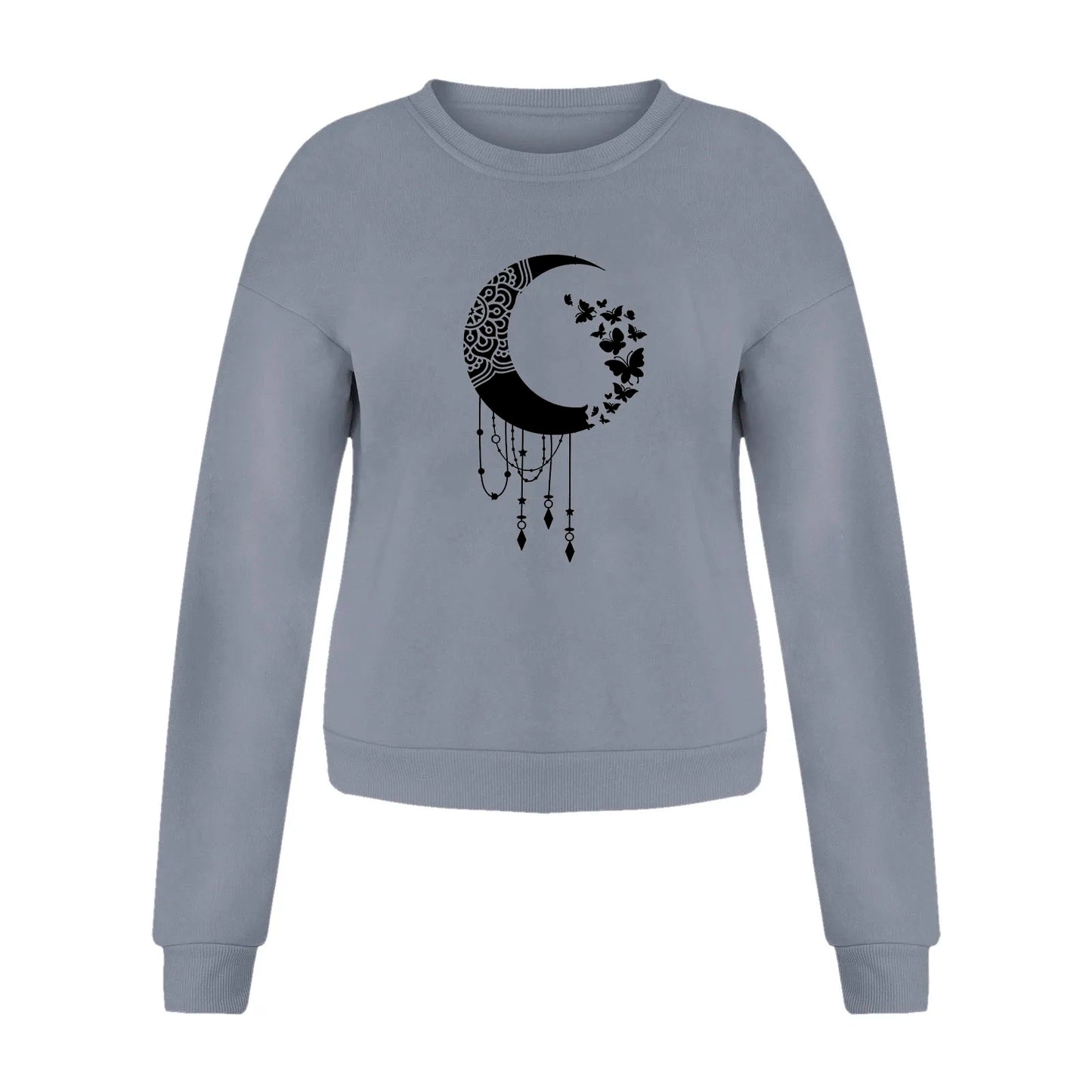 Y2k Sweatshirts For Women Moon Print Hoodies White Hoodies For Ladies Long Sleeve Fall Hoody Pullover Korean Style Blouses