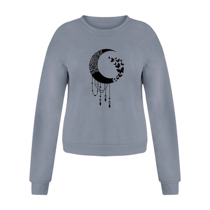 Y2k Sweatshirts For Women Moon Print Hoodies White Hoodies For Ladies Long Sleeve Fall Hoody Pullover Korean Style Blouses