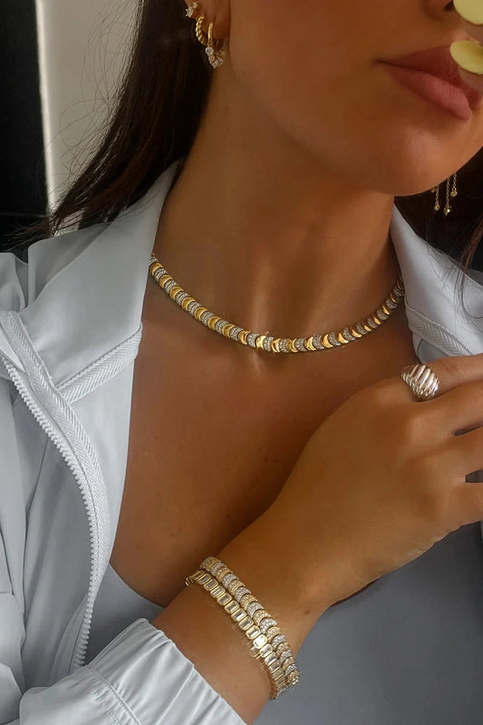 Two Tone Gold Color Paved 5A Cubic Zirconia CZ Moon Shaped Charm Link Chain Fashion Women Bracelet 2025 Gift