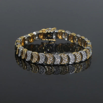 Two Tone Gold Color Paved 5A Cubic Zirconia CZ Moon Shaped Charm Link Chain Fashion Women Bracelet 2025 Gift