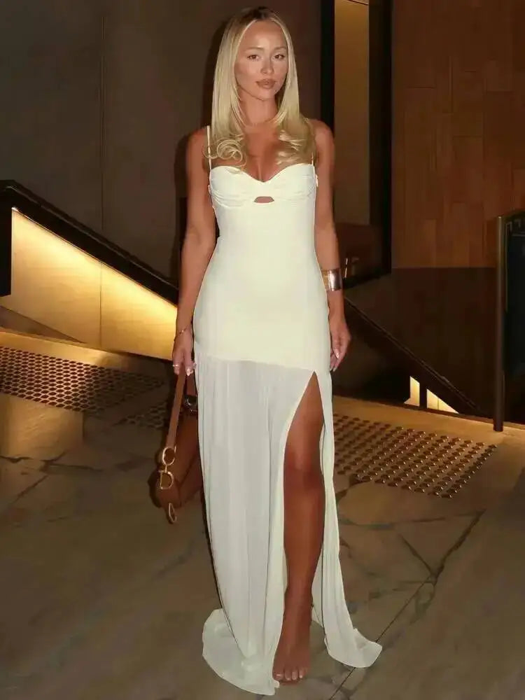 Avrilyaan Mesh Splicing Hollow Spaghetti Strap Backless Party Sexy Dresses Elegant Long Dress Women 2025 Summer Dress Vestidos