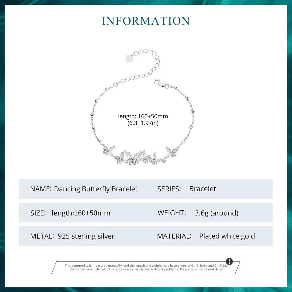 Bamoer 925 Sterling Silver Exquisite Dancing Butterfly Bracelet Pave Setting CZ Shiny Chain Link for Women Wedding Fine Jewelry