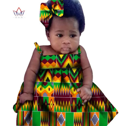 New African Dresses Baby Girl Batik Print Head Wrap Headband Bow Trendy Girl Fashion