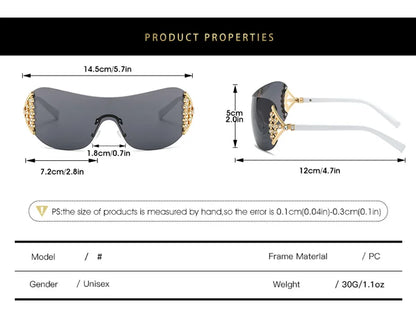 Luxury One-Piece Rimless Sunglasses Oversized Diamond Brand Designer Sun Glasses for Women Steampunk Eyewear UV400 Oculos De Sol