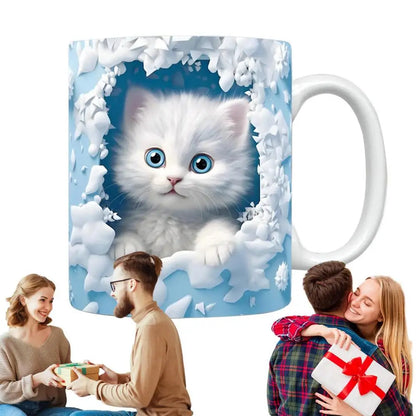 Cat Coffee Mug Ceramic 3D Visual Cat Milk Cup Creative Coffee Cups For Mulled Drinks Unique Cat Lovers Gifts Cups For Tea