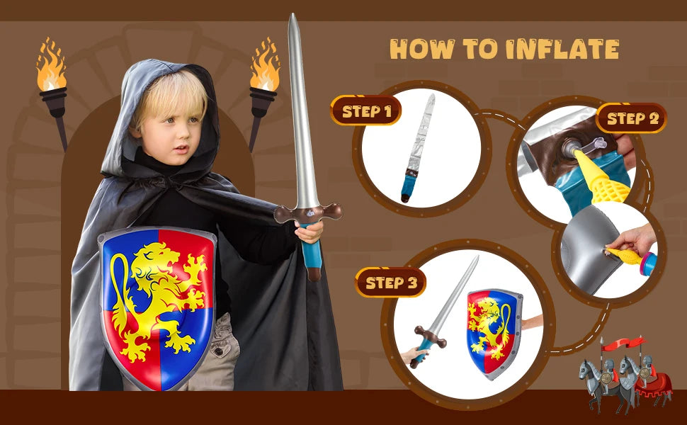 Inflatable Medieval Joust Sword and Shield Knight Set Blow up Pirates Sword Shield for Pirate Party Favors Medieval Accessories